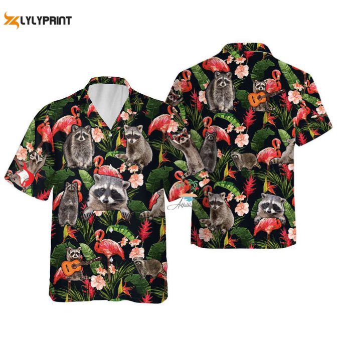 Raccoon Tropical Flowers Hawaiian Shirt 1