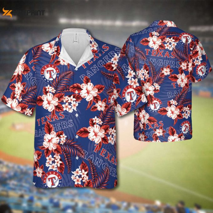 Rangers Baseball Hawaiian Flowers Pattern, Texas Baseball Hawaiian Shirt For Men Women Kids 1