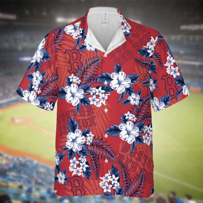 Red Sox Baseball Hawaiian Flowers Pattern, Red Baseball Hawaiian Shirt For Men Women 2