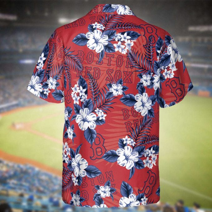 Red Sox Baseball Hawaiian Flowers Pattern, Red Baseball Hawaiian Shirt For Men Women 3