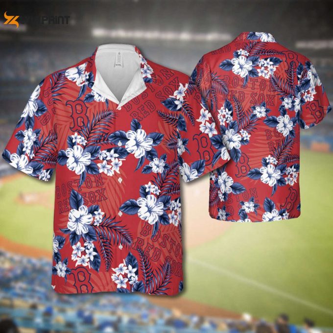 Red Sox Baseball Hawaiian Flowers Pattern, Red Baseball Hawaiian Shirt For Men Women 1