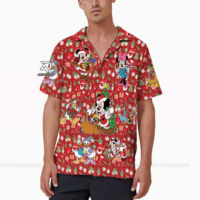 Santa Mickey Hawaiian Shirt, Red Disney Hawaiian Shirts 4