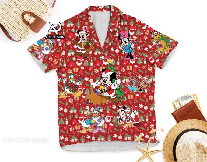 Santa Mickey Hawaiian Shirt, Red Disney Hawaiian Shirts 6