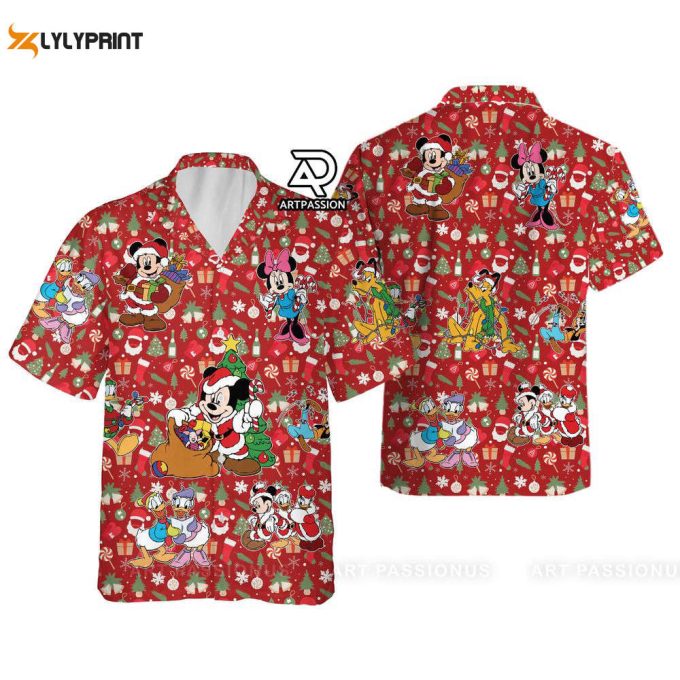 Santa Mickey Hawaiian Shirt, Red Disney Hawaiian Shirts 1