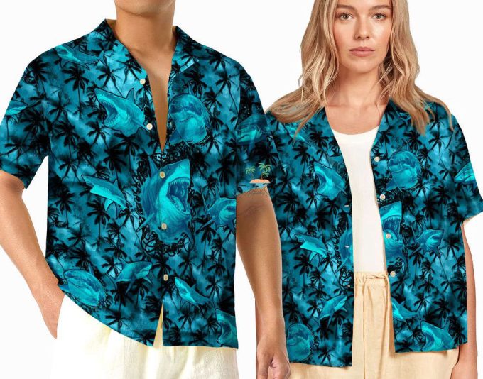 Scary Shark Blue Hawaiian Shirt, Beach Party Shark Lover Hawaii 2