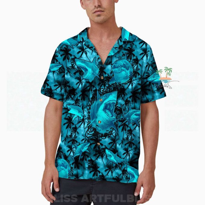 Scary Shark Blue Hawaiian Shirt, Beach Party Shark Lover Hawaii 4