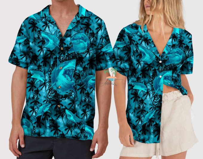 Scary Shark Blue Hawaiian Shirt, Beach Party Shark Lover Hawaii 6