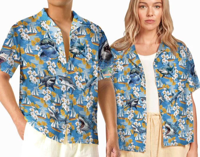 Shark Blue Hawaiian Shirt, Tropical Beach Vibes Hawaii Shirt 2