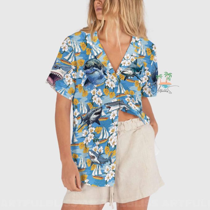 Shark Blue Hawaiian Shirt, Tropical Beach Vibes Hawaii Shirt 3