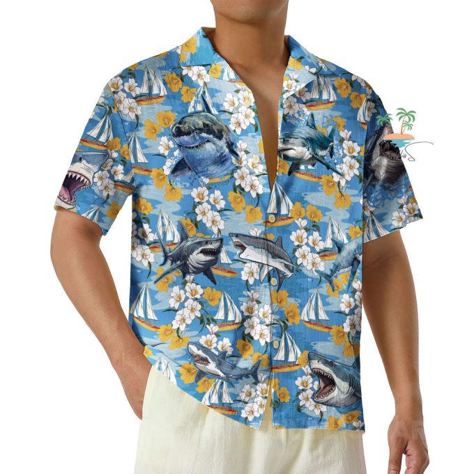 Shark Blue Hawaiian Shirt, Tropical Beach Vibes Hawaii Shirt 4