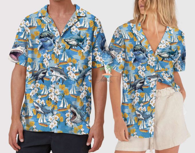 Shark Blue Hawaiian Shirt, Tropical Beach Vibes Hawaii Shirt 6