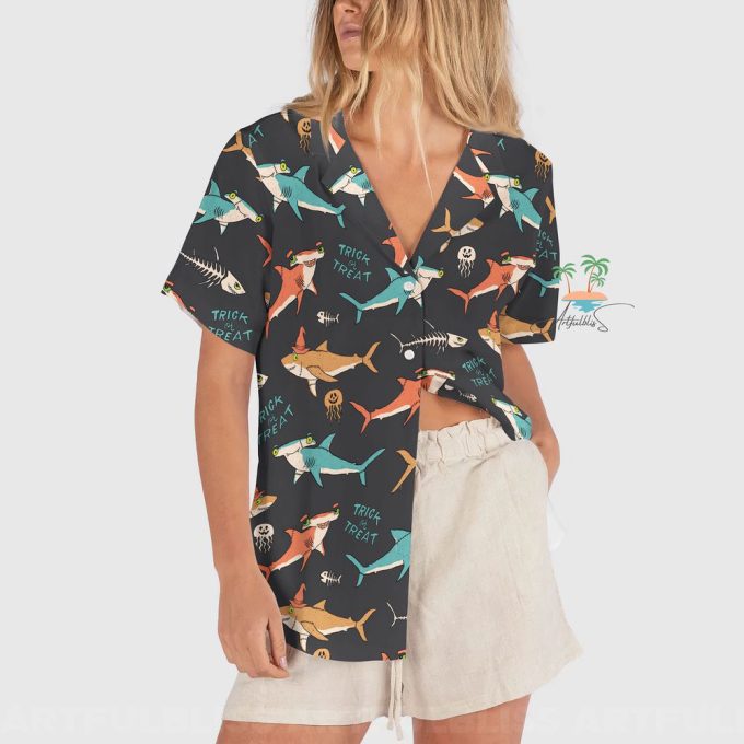 Shark Halloween Trick Or Treat Hawaiian Shirt 3