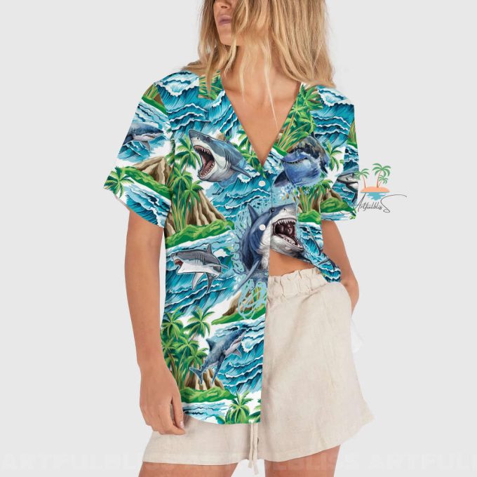 Shark Hawaiian Shirt, Beach Party Shark Aloha Hawaii Shirt 3