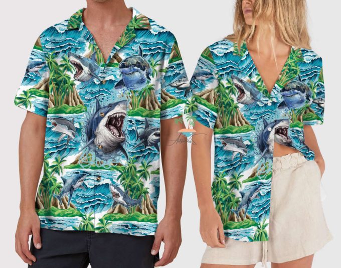 Shark Hawaiian Shirt, Beach Party Shark Aloha Hawaii Shirt 5