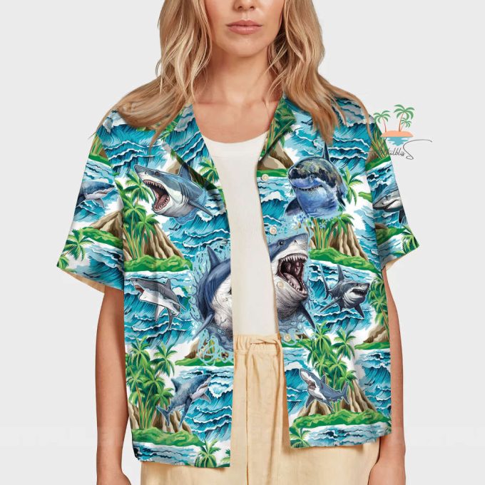 Shark Hawaiian Shirt, Beach Party Shark Aloha Hawaii Shirt 6