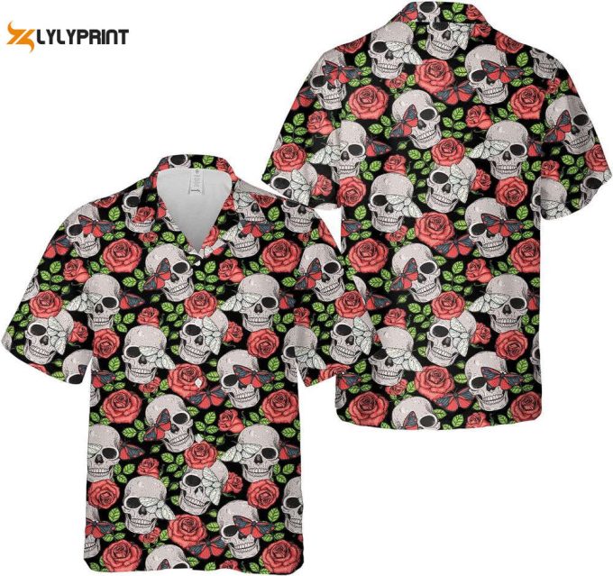 Skull And Flower Hawaiian Shirt, Horror Aloha Shirt 2