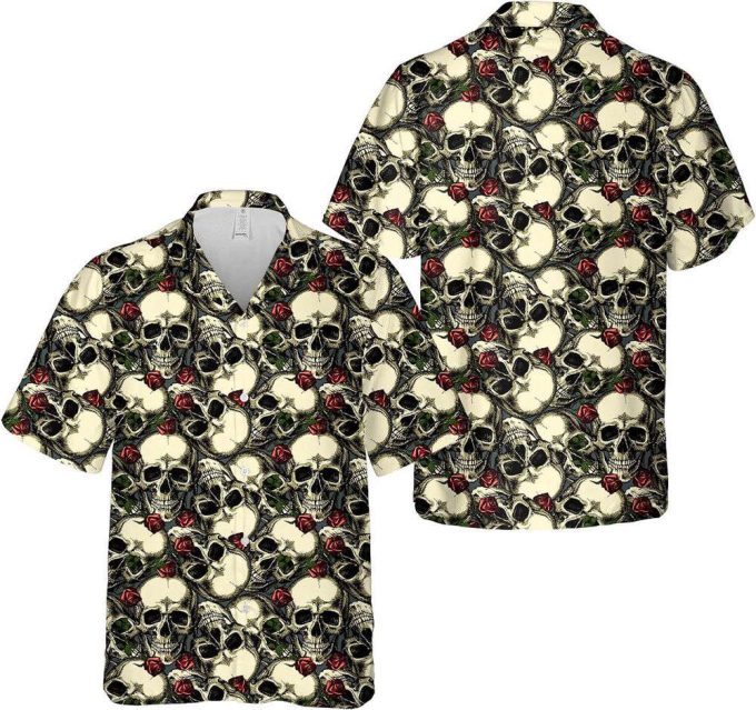 Skull And Flower Hawaiian Shirt, Horror Aloha Shirt 3