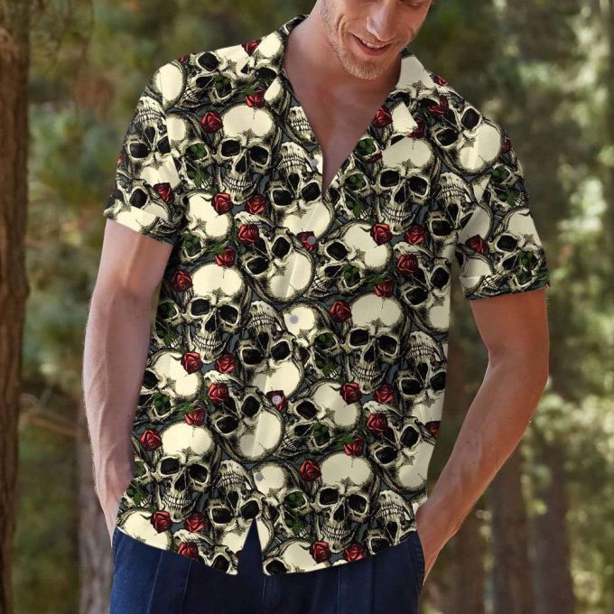 Skull And Flower Hawaiian Shirt, Horror Aloha Shirt 4