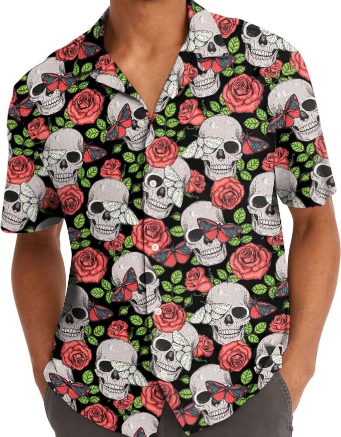 Skull And Flower Hawaiian Shirt, Horror Aloha Shirt 4