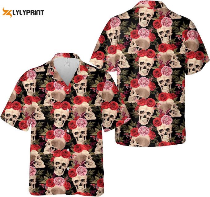 Skull And Flower Hawaiian Shirt, Horror Aloha Shirt 1