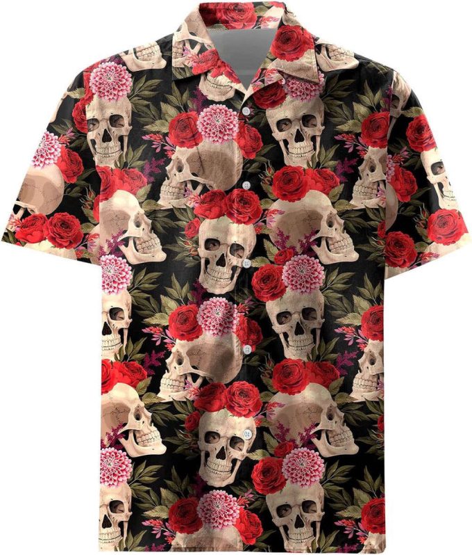 Skull And Flower Hawaiian Shirt, Horror Aloha Shirt 3