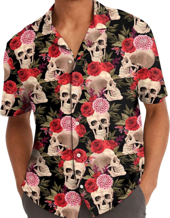 Skull And Flower Hawaiian Shirt, Horror Aloha Shirt 4