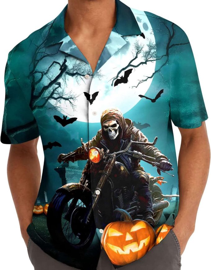 Skull Pumpkin Hawaiian Shirt, Horror Aloha Shirt 4
