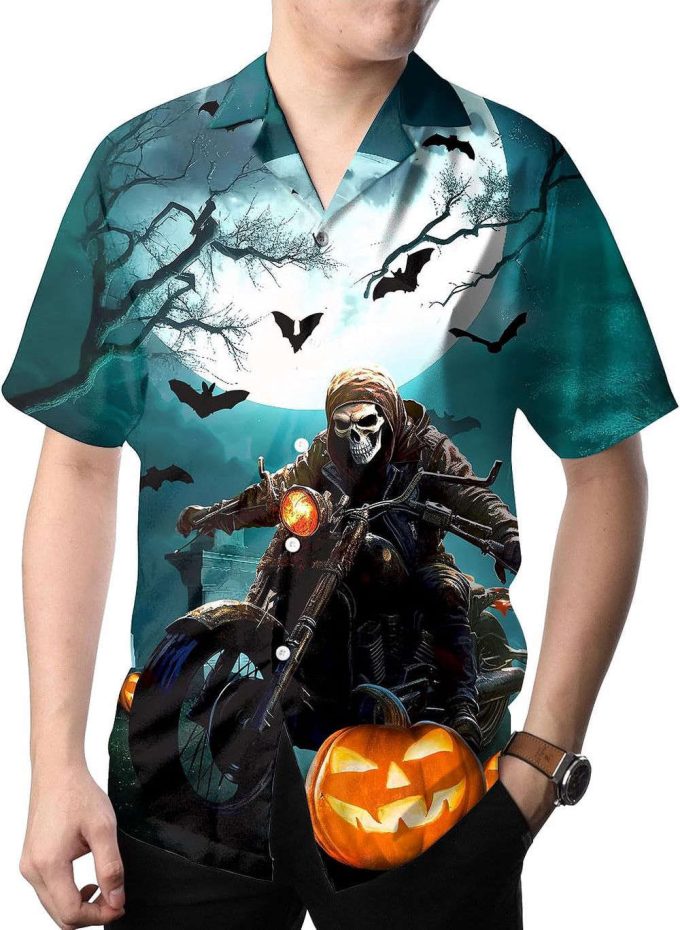 Skull Pumpkin Hawaiian Shirt, Horror Aloha Shirt 5