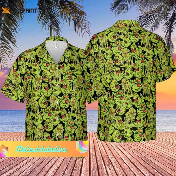 Slimer Button Up Shirt, Slimer Ghostbusters Hawaiian Shirt 2