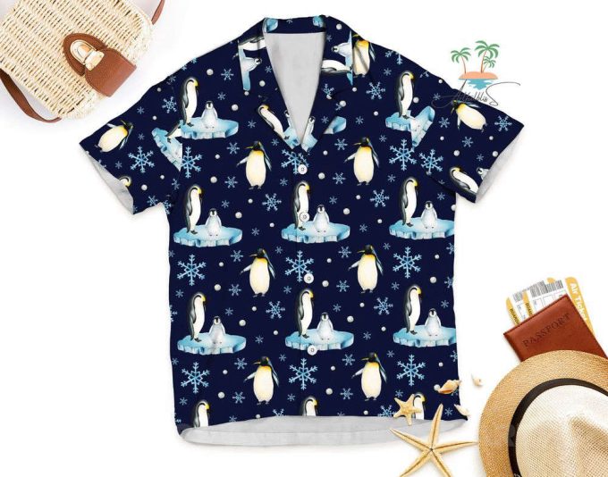 Snowflakes Penguin Hawaiian Shirt, Penguin Seamless Pattern Aloha Shirts 6