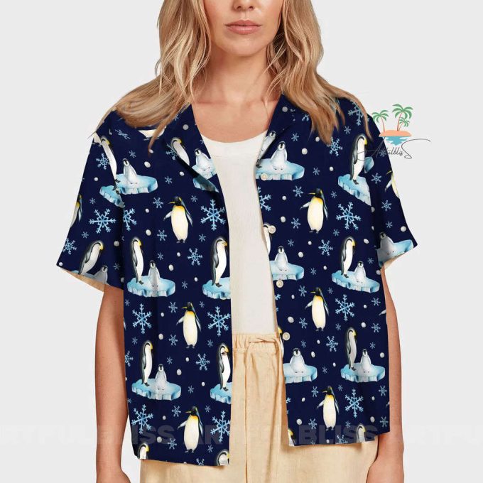 Snowflakes Penguin Hawaiian Shirt, Penguin Seamless Pattern Aloha Shirts 7