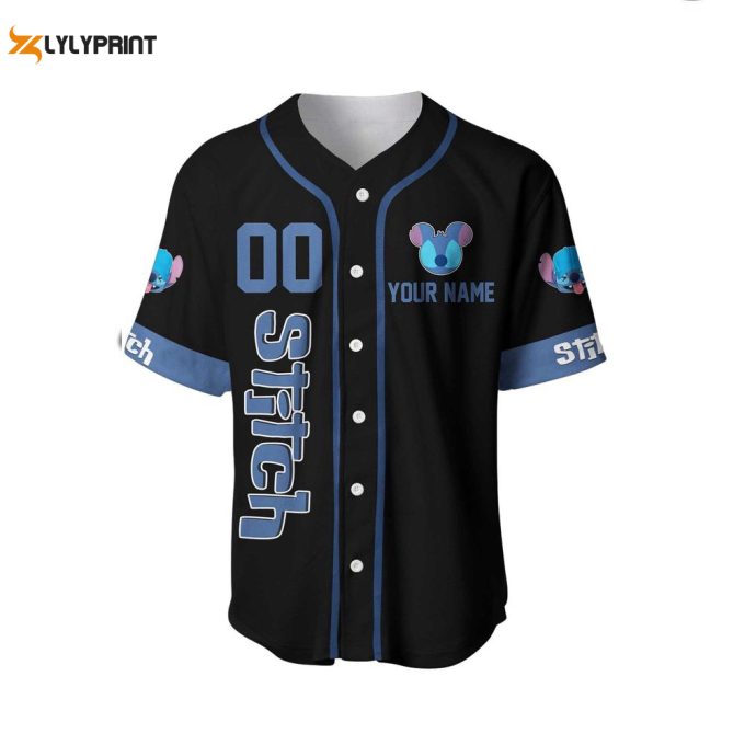 Stitch Blue Black, Disney Cartoon Outfits, Custom Baseball Jersey