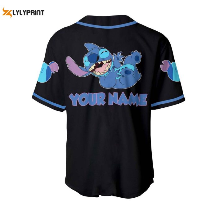 Stitch Smiling Blue Black Jersey, Disney Custom Baseball Jersey 2