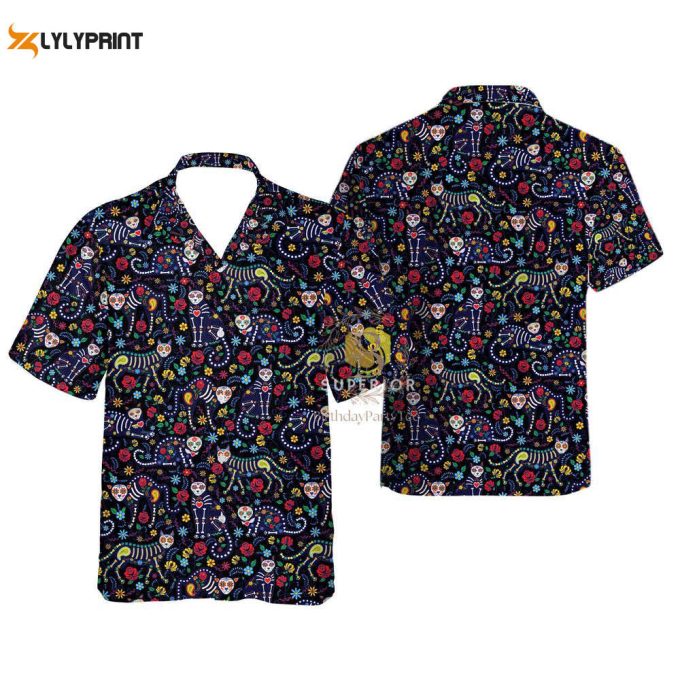 Sugar Cat Dia De Los Muertos Hawaiian Shirt 1