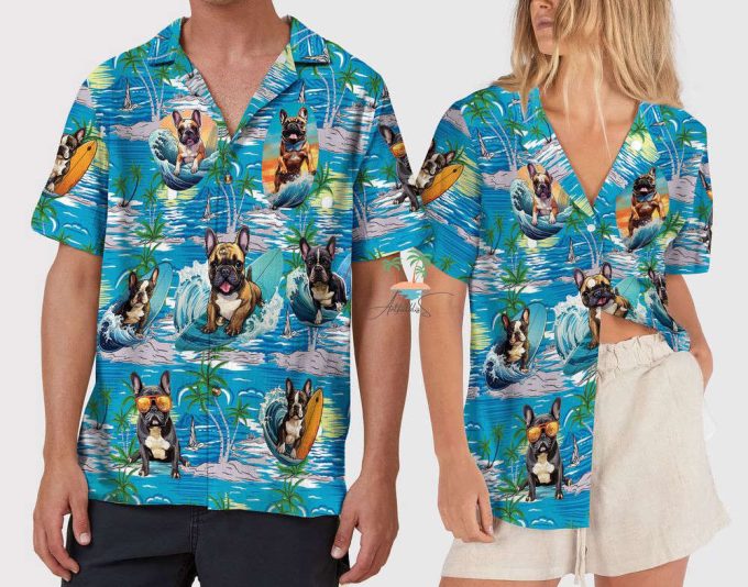 Surfing Bulldog Hawaiian Shirt, Aloha Beach Hawaii Shirt