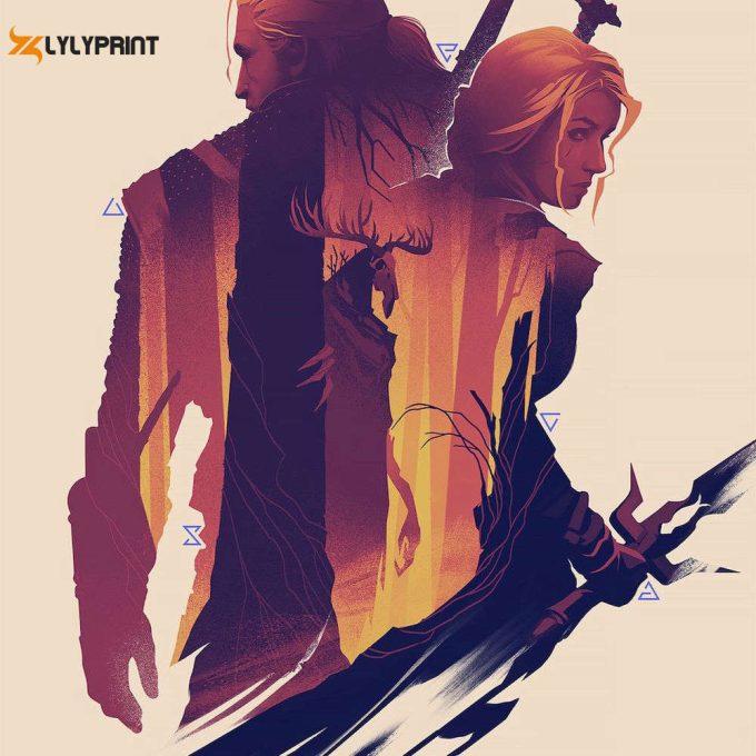 The Witcher Art Print, Geralt, Ciri, Leshen Forest Scene Premium Matte Vertical Posters 1