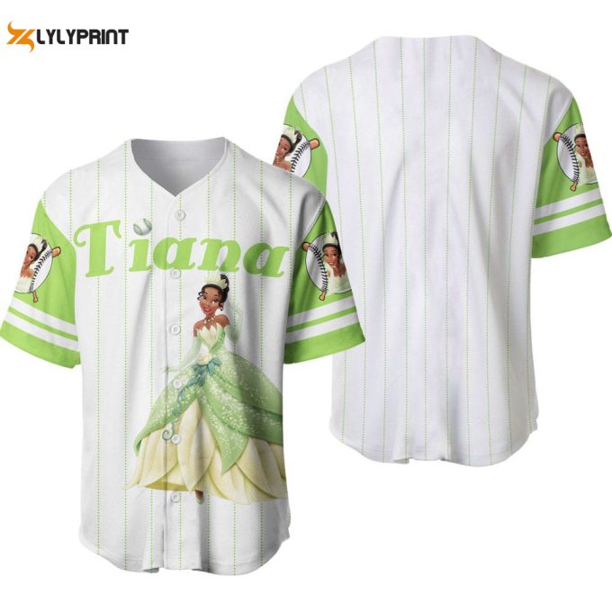 Tiana Princess White Lime Green Disney Custom Baseball Jersey 1