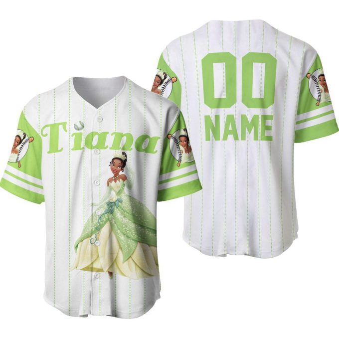 Tiana Princess White Lime Green Disney Custom Baseball Jersey 4