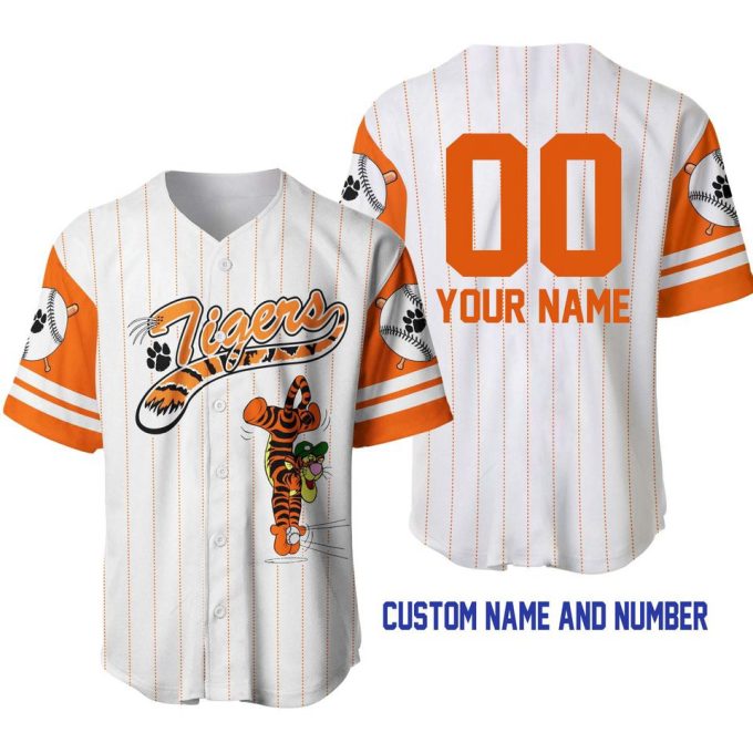 Tigger Tiger White Orange Disney Unisex Cartoon Graphic Casual Outfits Baseball Jersey