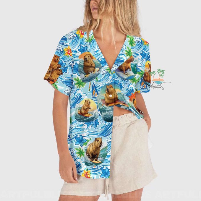 Tropical Flowers Capybara Hawaiian Shirt 3