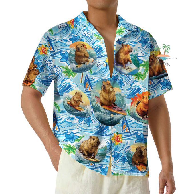 Tropical Flowers Capybara Hawaiian Shirt 4