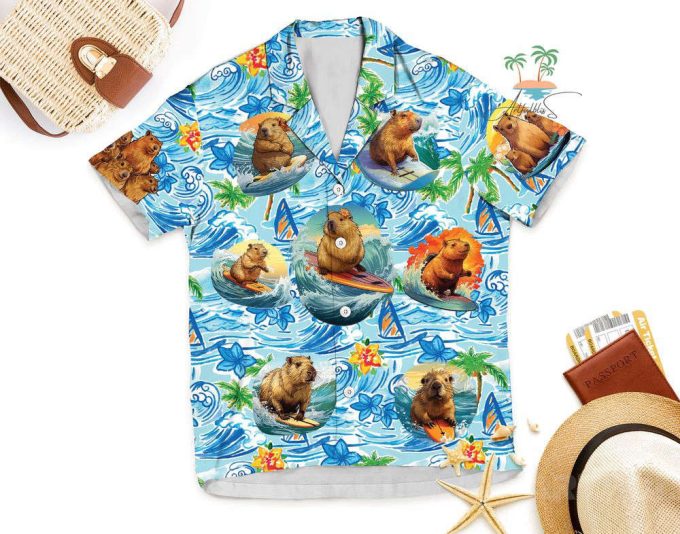 Tropical Flowers Capybara Hawaiian Shirt 6