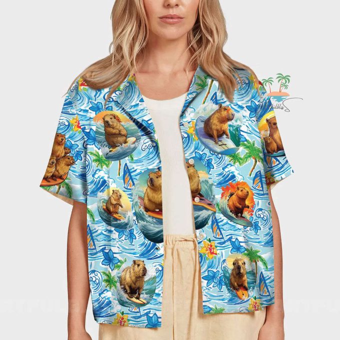 Tropical Flowers Capybara Hawaiian Shirt 7