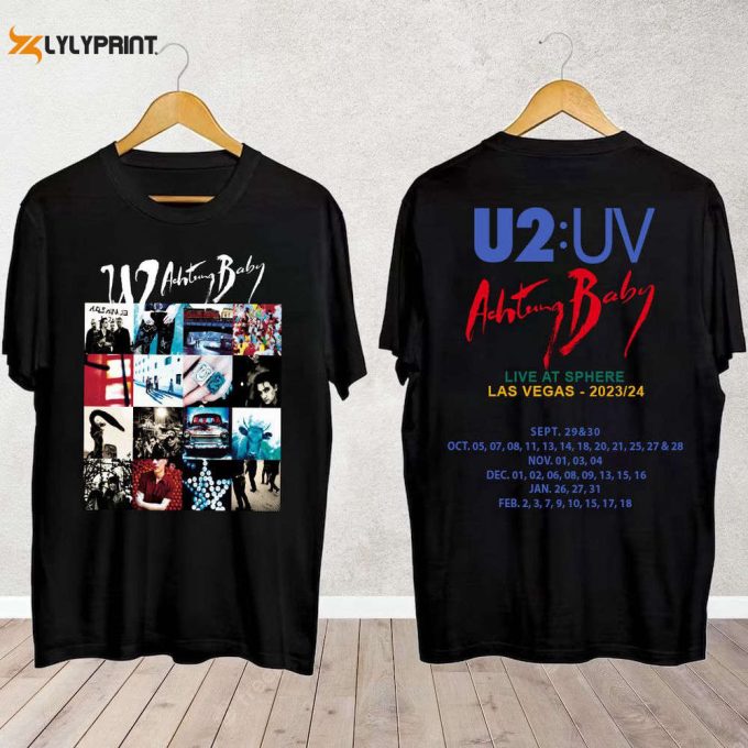 Updated 2024 U2 Rock Band Achtung Baby Album Tour 2023/24 T-Shirt Sweatshirt, U2 Rock Band Tour Dates, U2 Graphic Shirt, Christmas Gift 1