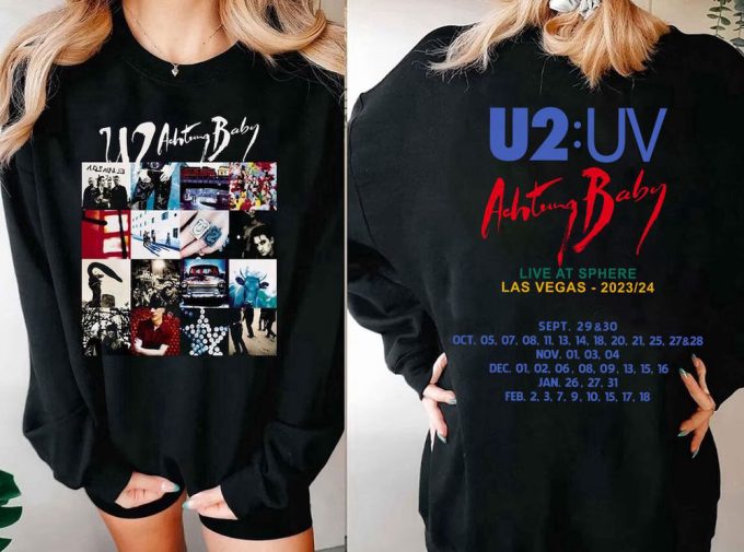 Updated 2024 U2 Rock Band Achtung Baby Album Tour 2023/24 T-Shirt Sweatshirt, U2 Rock Band Tour Dates, U2 Graphic Shirt, Christmas Gift 8