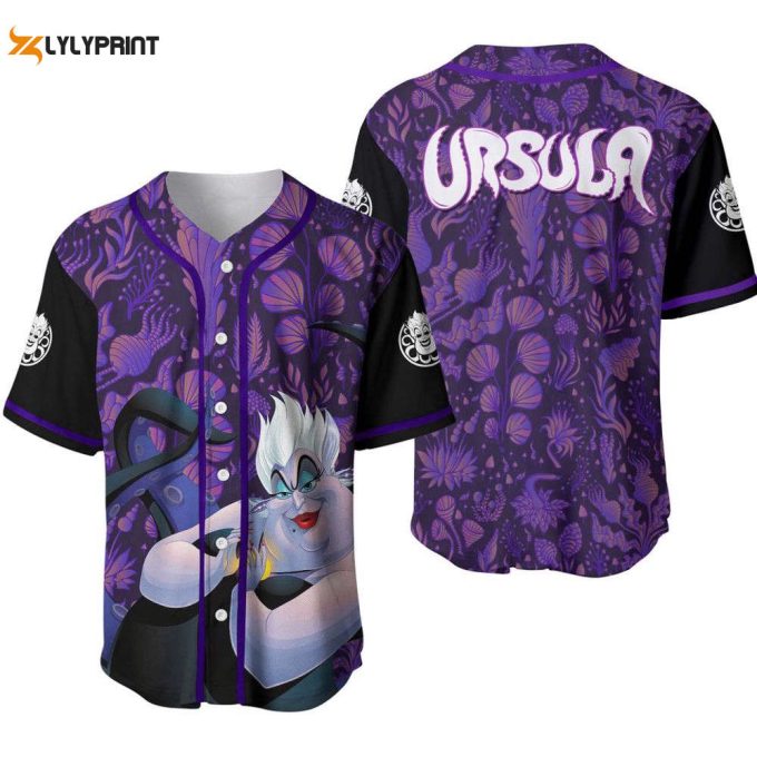Ursula Pattern Dark Purple Black Disney Custom Baseball Jersey 2
