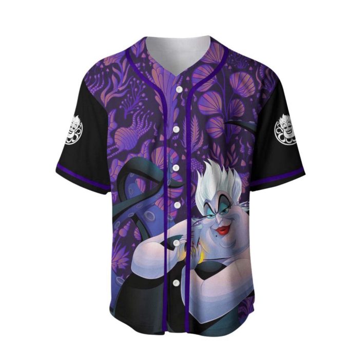 Ursula Pattern Dark Purple Black Disney Custom Baseball Jersey 3