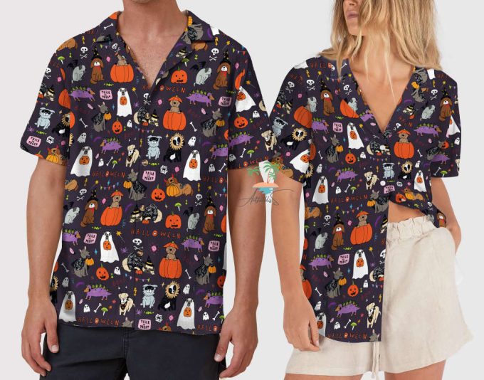 Ute Ghost Dog Hawaiian Shirt, Dog Lover Hawaii Shirt, Halloween Dog Button Up Shirt, Spooky Season Gift 5