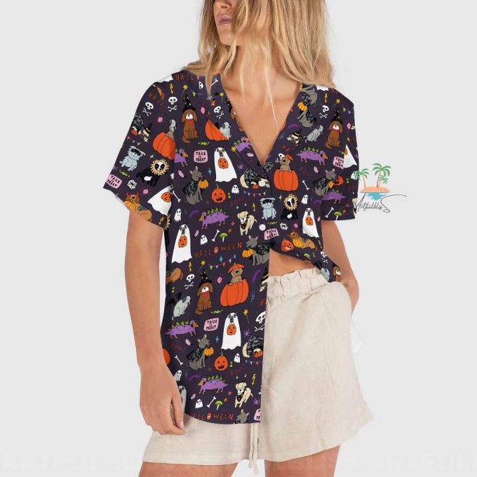 Ute Ghost Dog Hawaiian Shirt, Dog Lover Hawaii Shirt, Halloween Dog Button Up Shirt, Spooky Season Gift 3