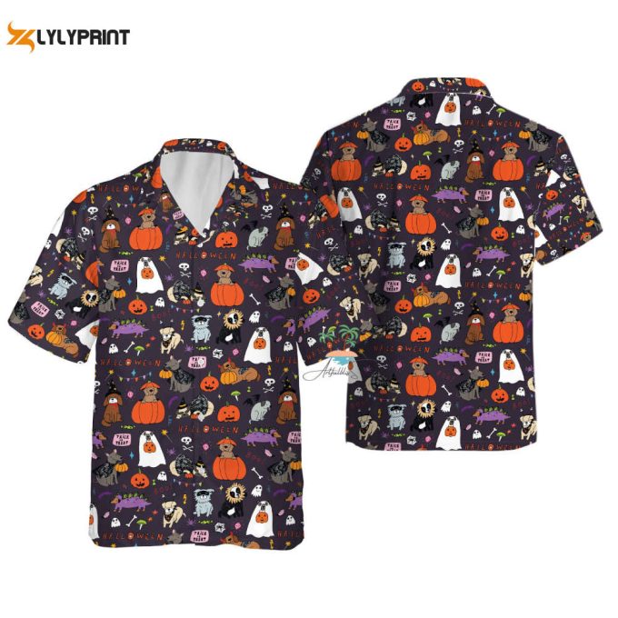 Ute Ghost Dog Hawaiian Shirt, Dog Lover Hawaii Shirt, Halloween Dog Button Up Shirt, Spooky Season Gift 1